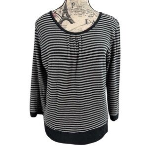 Onque Casuals Classic Everyday Black and Gray Striped 3/4 Sleeve Top Size S